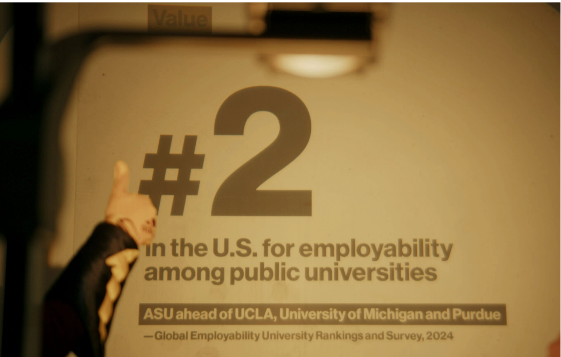 A slide showing ASU is #2 in the U.S. for employability among public universities